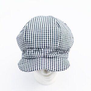 Upcycled Blue Gingham Scandi Girl Cottage Core Americana Newsboy Cap